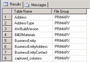 Table filegroup listing